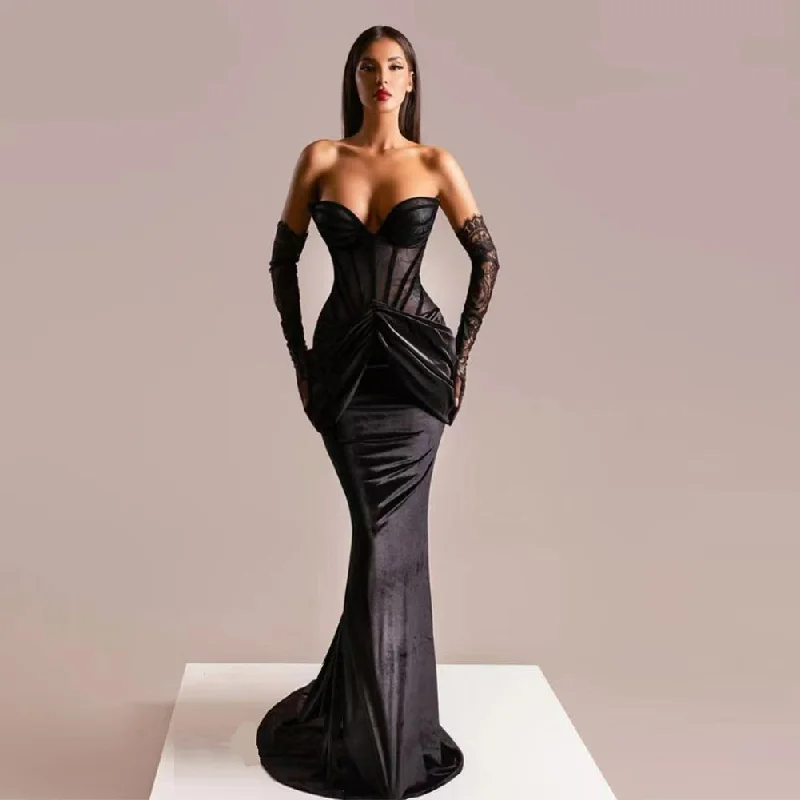 Women's Outerwear Attire Strapless Sleeveless Elegant Maxi Bodycon Dress HT20420