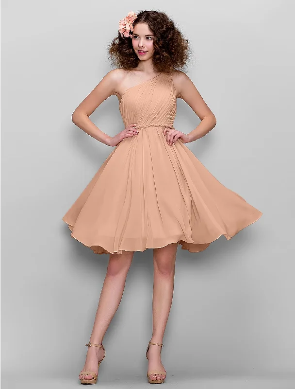 Women's Active Garments For Workouts A-Line Bridesmaid Dress One Shoulder Sleeveless All Celebrity Styles Knee Length Chiffon with Side Draping