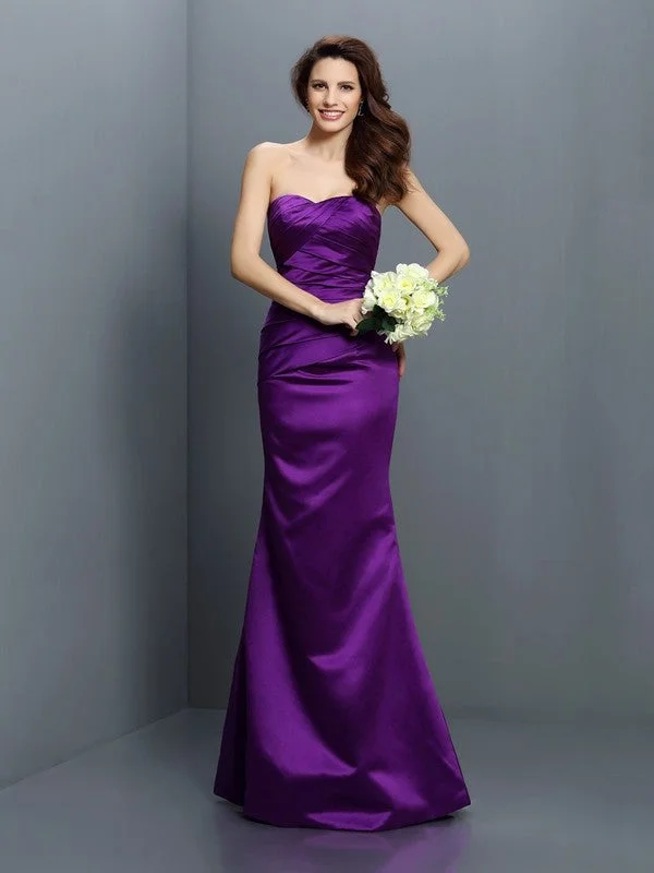 Women's Chic Apparel Trumpet/Mermaid Strapless Pleats Sleeveless Long Satin Bridesmaid Dresses