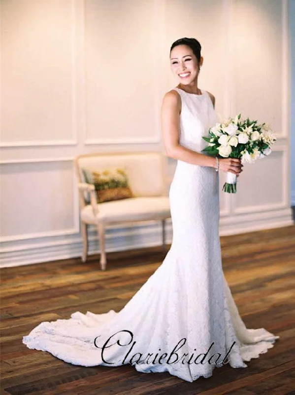 Women's Clothing Sets Elegant Mermaid Lace Wedding Dresses, Open Back Wedding Dresses