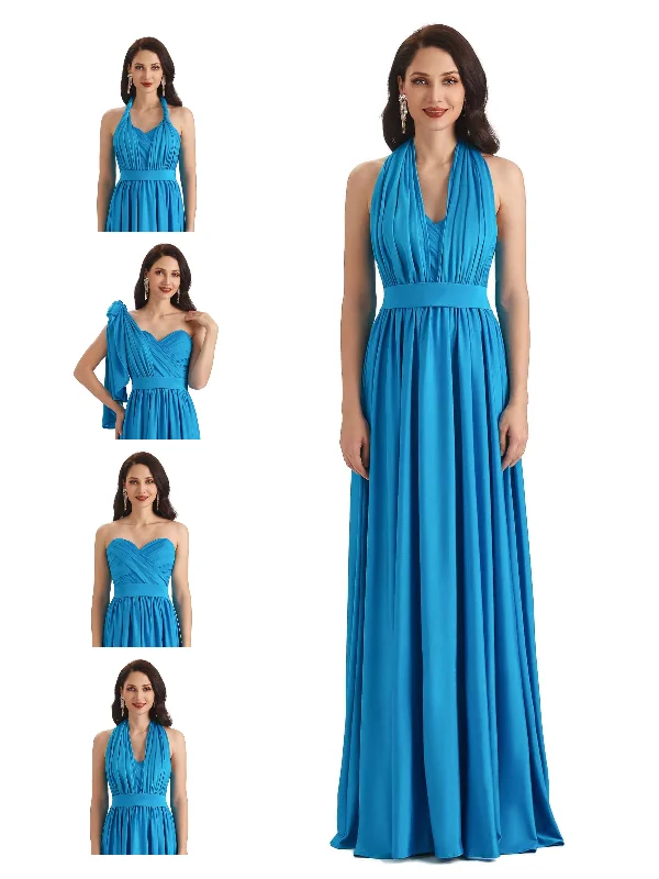 Women's Vacation Attire Convertible A-line Stretchy Jersey Long Formal Bridesmaid Dresses Online