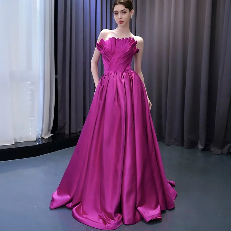 Women's Functional Outdoor Garments Satin Formal Dress Strapless Ball Gown Evening Dress for Women