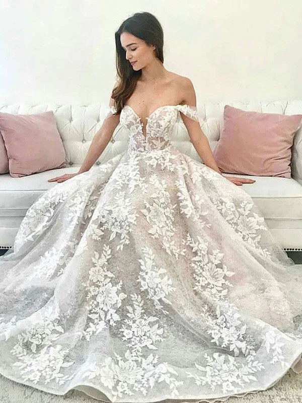 Women's Trendy Clothes Off The Shoulder Lace Wedding Dresses, A-line 2020 Wedding Dresses, Bridal Gowns