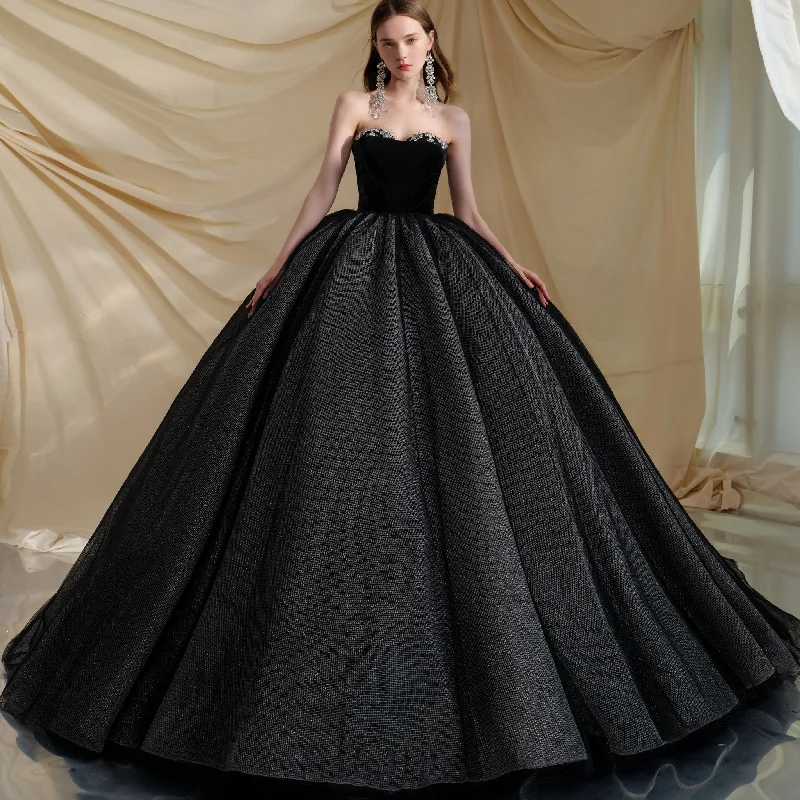 Women's Clothing For Work Puffy Skirt Ball Gown Black Wedding Dress with Sweetheart Neckline