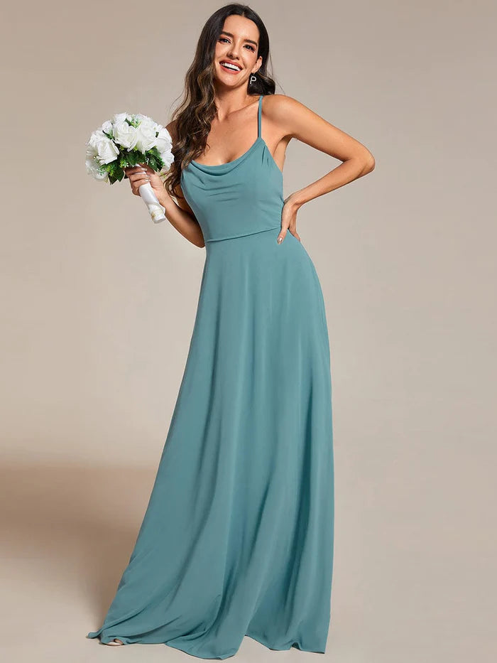 Women's Wedding Apparel Flowy Back Criss-Cross Swing Collar Sleeveless A-Line Bridesmaid Dress