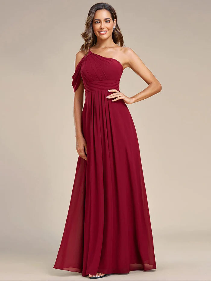 Women's Seasonal Apparel Asymmetrical One-Shoulder Sleeveless Chiffon Bridesmaid Dress