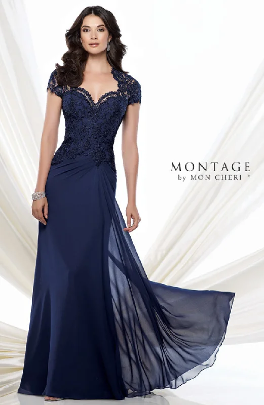 Formal Attire For Women Mon Cheri 115974 Cap Sleeve Lace Chiffon Gown