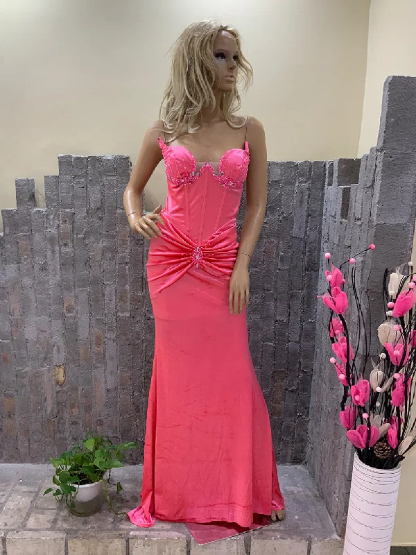 Casual Chic Women's Clothes Strapless Sleeveless Barbie Pink Maxi Bodycon Dress HT20960