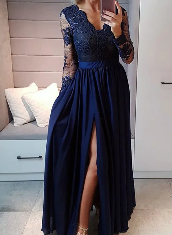 Women's Casual Outfit Women Beads Slit Prom Dresses Long V-Neck Evening Gowns Formal Party Dress YPD449