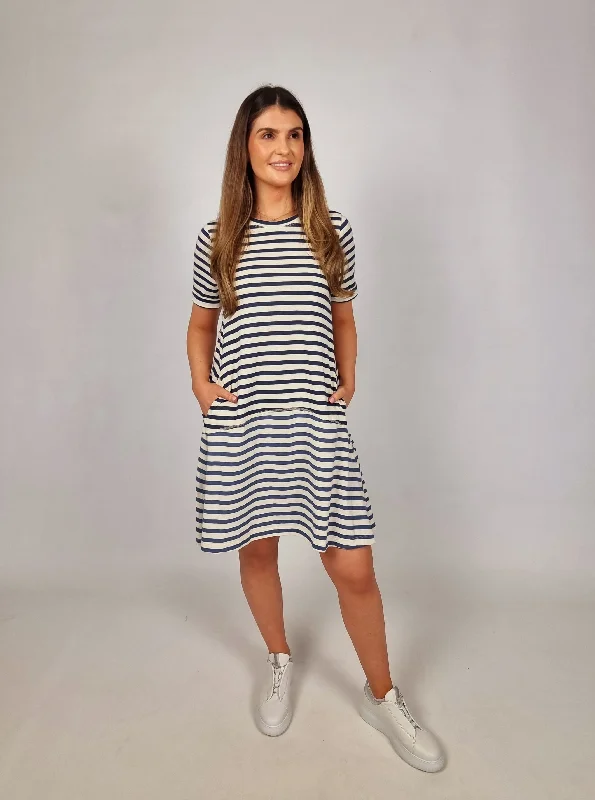 Women's Office Clothing Feminine Allure Md'M Blue/Beige Tshirt Dress