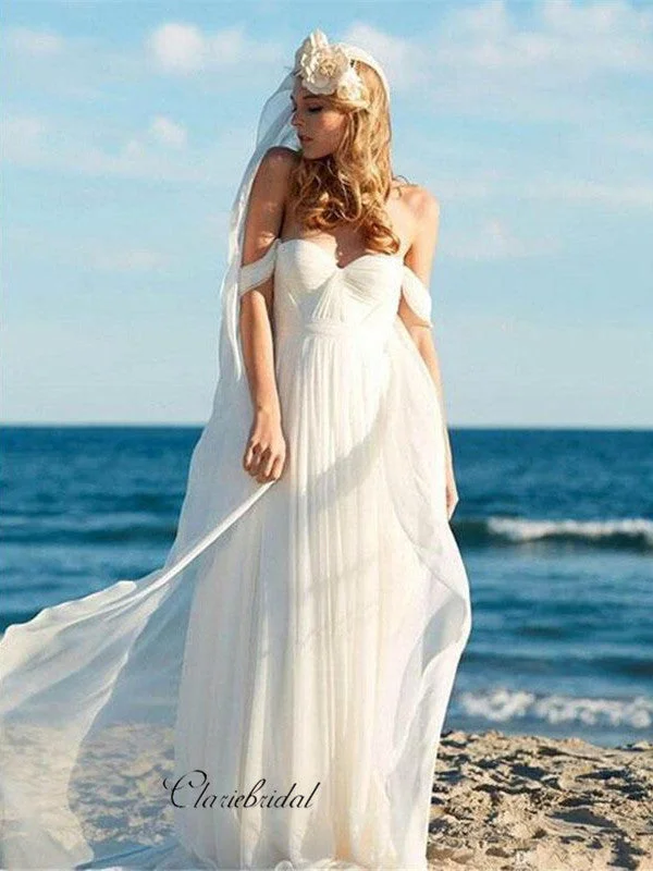 Women's Everyday Garments Off Shoulder Chiffon Beach Wedding Bridal Dresses, Simple Wedding Dresses