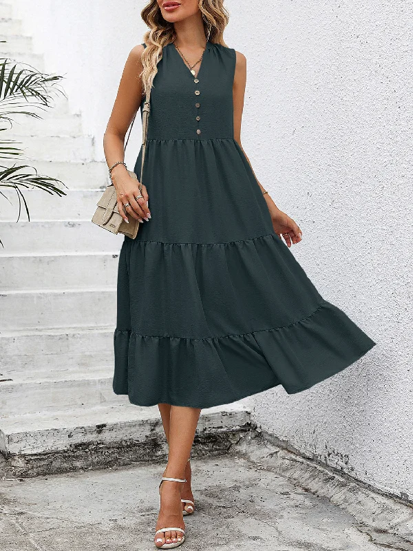 Charming Everyday Clothing For Women V-Neck Sleeveless Tiered Dress