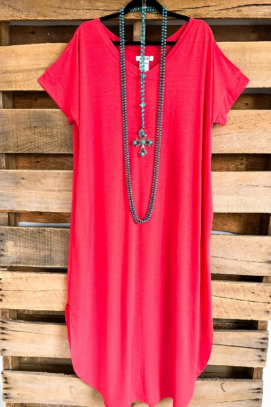 Women's Athletic Garments Cold Shoulder T-shirt Dress - Coral