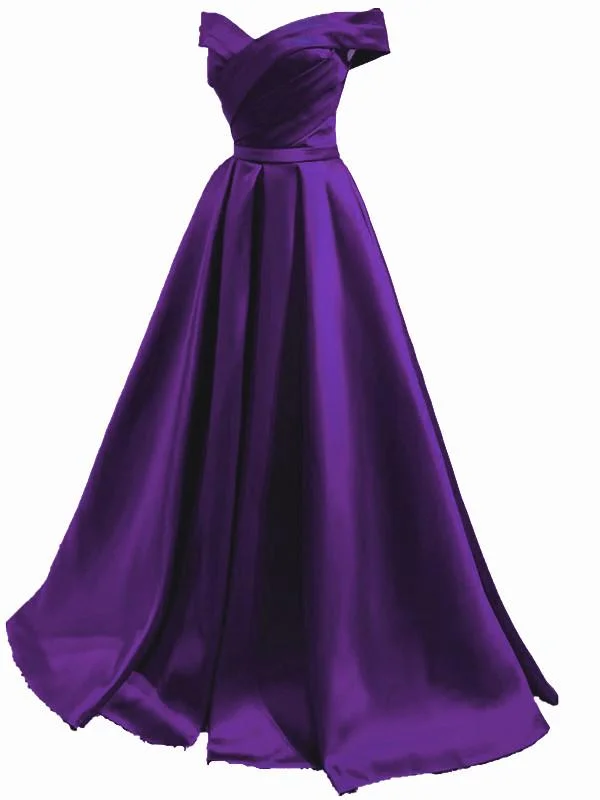 Women's Chic Outerwear Outfit Purple Long Satin Sweetheart Off Shoulder Formal Dress, A-Line Prom Dress Party Dress   cg18703