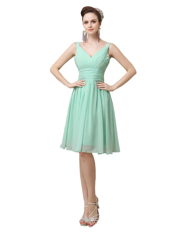 Timeless Women's Apparel Elegant V-neck  A-line Knee-Length Short Bridesmaid Dresses