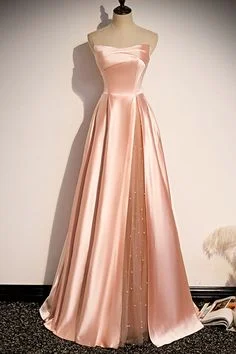 Women's Athletic Outfit strapless pink satin long party dress formal prom dress   cg19396