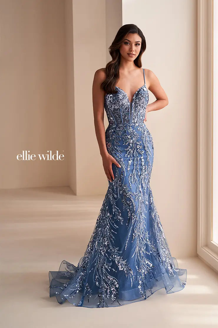 Charming Women's Garments Ellie Wilde 35039 Sequin Tulle Gown