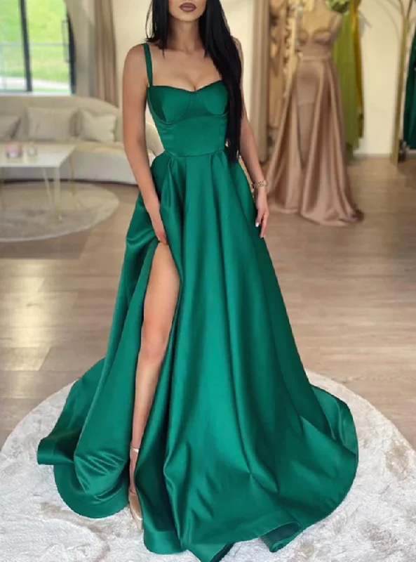 High-Fashion Women's Clothing Women Side Slit Prom Dresses Long A-Line Satin Evening Party Dress YPD005