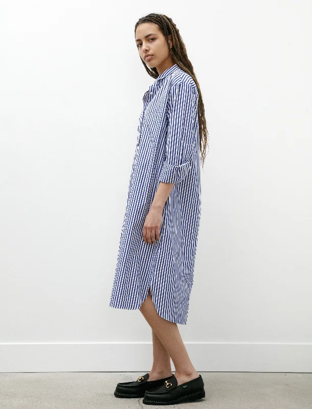 Women's Chic Outfit Shirt Dress Blue/White Stripes