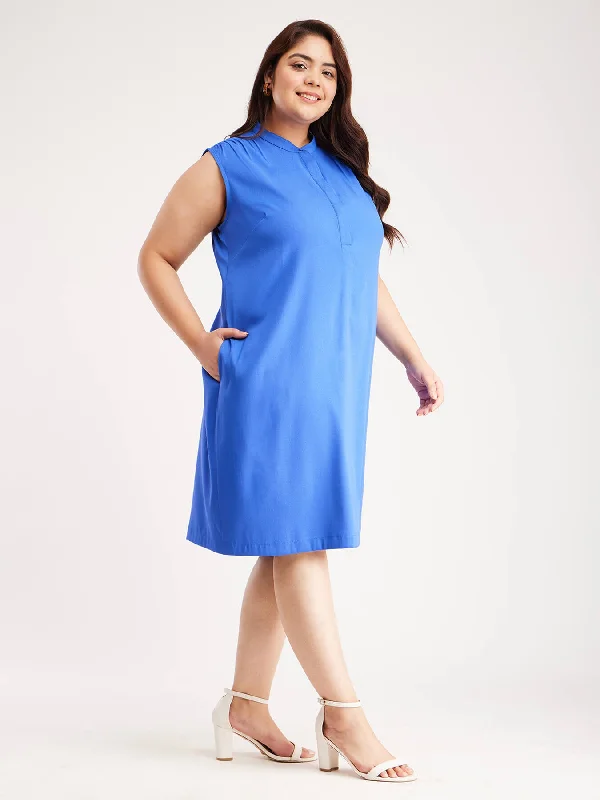 Women's Functional Outdoor Garments Mandarin Collar Sleeveless Dress - Blue