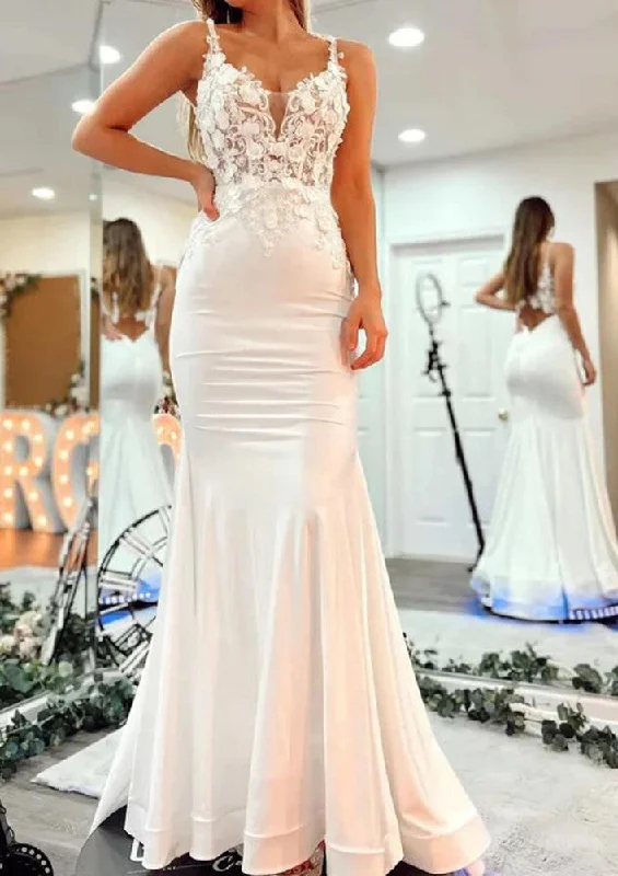 Modern Women's Apparel Women White Appliques Prom Dresses Long Mermaid Evening Gowns Formal Party Dress YPD387