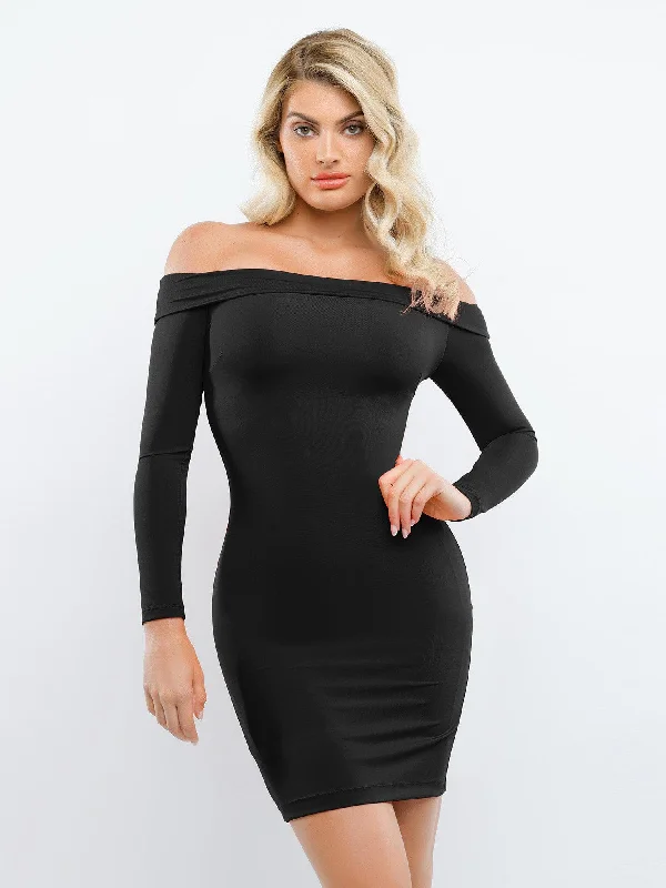 Affordable Trendy Clothes For Women Shapewear Long Sleeve Off-the-Shoulder Bodycon Mini Dress