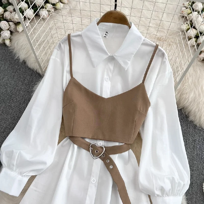 Vintage-Inspired Garments white shirt dress two-piece set    S4014