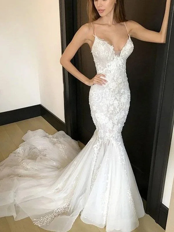 Women's Comfortable Lounge Garments Newest Mermaid Long Wedding Dresses, Popular Lace Wedding Dresses, Bridal Gowns