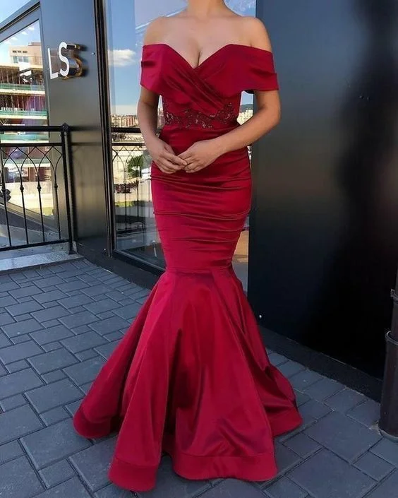 Women's Plus-Size Outfit Sexy Prom Dress,Strapless Satin Mermaid Prom Dress,Party Gowns,V-neck Prom Dresses,Unique Prom Dress  cg12732