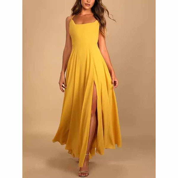 Women's Plus-Size Outfit Long Chiffon Bridesmaid Dresses For Wedding A Line Cowl Neck High Slit Formal Dress