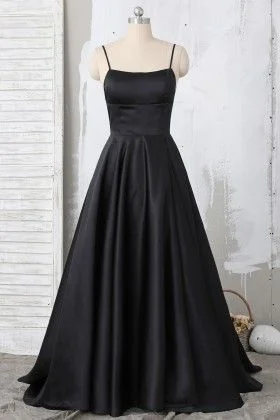 Women's Clothes And Garments Sexy Black Spaghetti Strap Straight Across Satin Prom Dress  cg9189