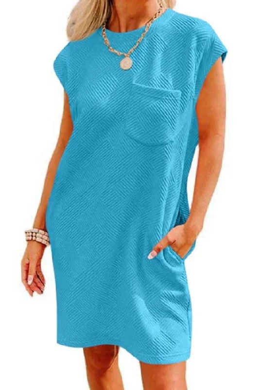 Women's Travel Attire Summer Fashion Textured Pocket T-Shirt Dress