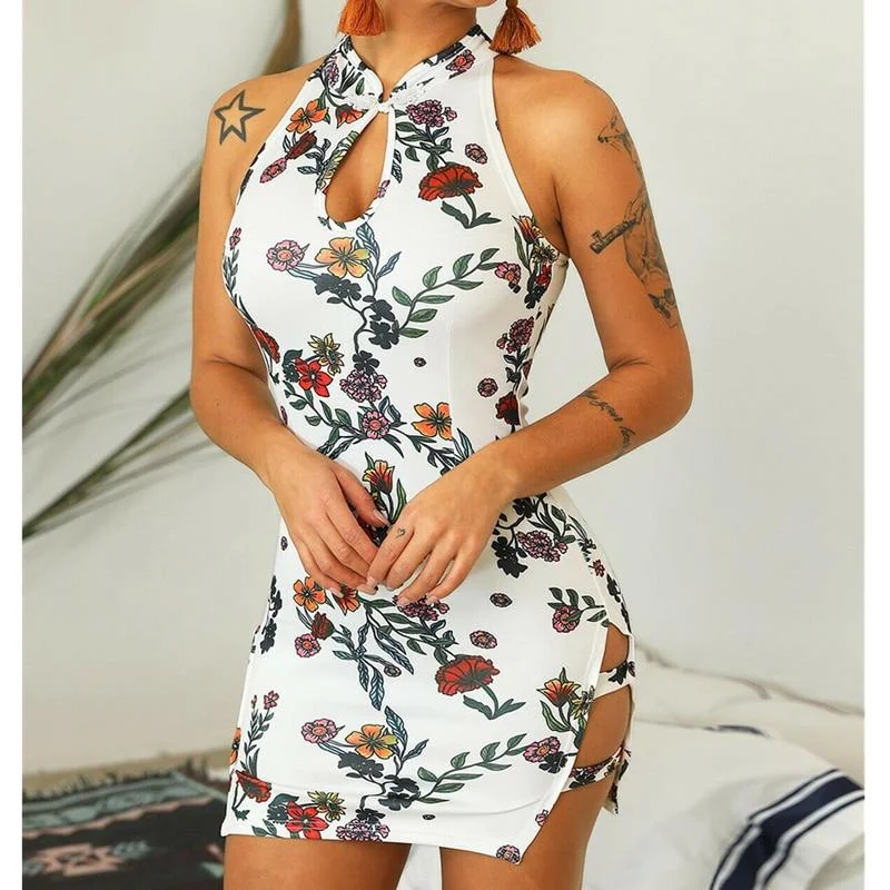 Women's Clothing Apparel Sets Feminine Flow FashionSierra - Women Summer Floral Sleeveless Bodycon Dress