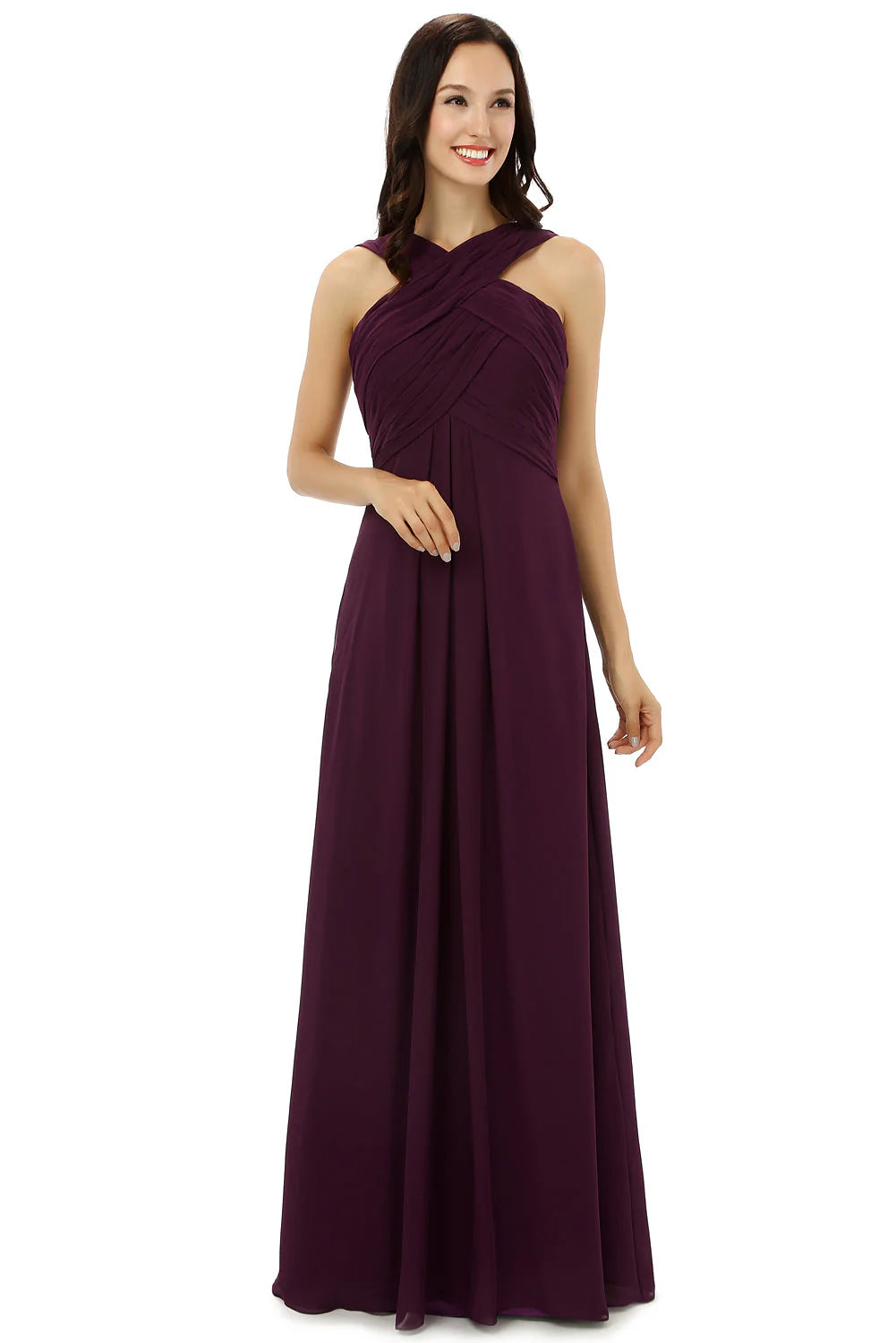 Women's Casual Apparel For Weekends Chiffon Purple Halter Long Bridesmaid Dresses