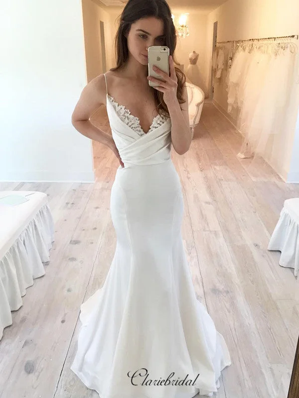 Plus-Size Women's Clothing Spaghetti Straps Wedding Dresses, V-neck Mermaid Wedding Dresses, Bridal Gowns