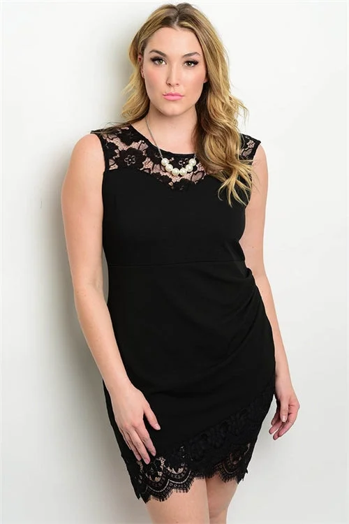 Women's Clothes For Work Events Urban Sophistication Black Bodycon Lace Accent Plus Size Dress