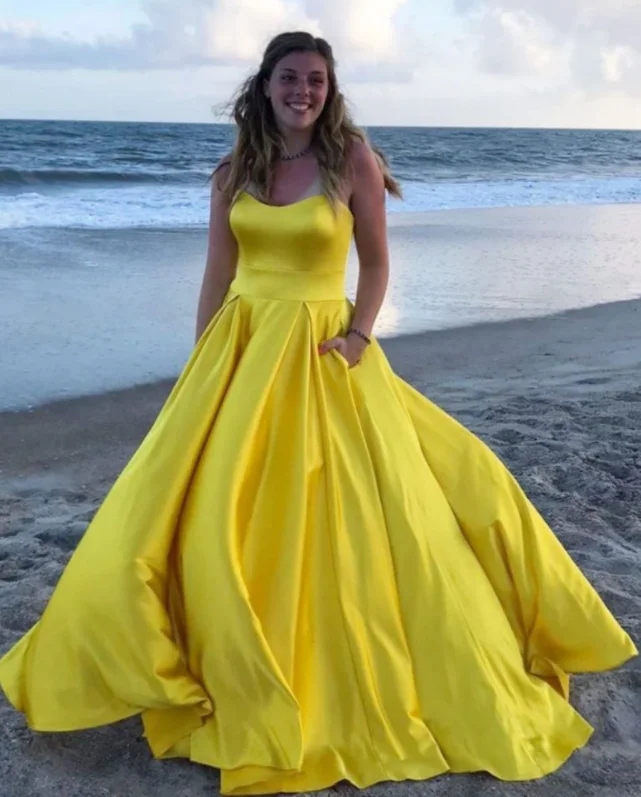 Women's Chic Outerwear Attire Simple yellow satin long prom dress yellow evening dress   cg18155