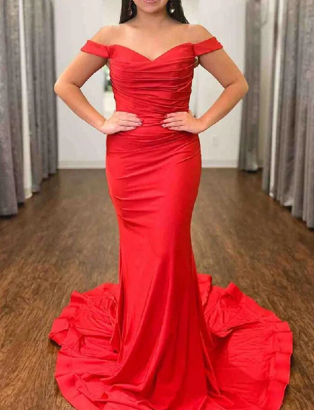 Women's Wedding Apparel Women Simple Red Prom Dresses Long Mermaid Evening Gowns Formal Party Dress YPD391