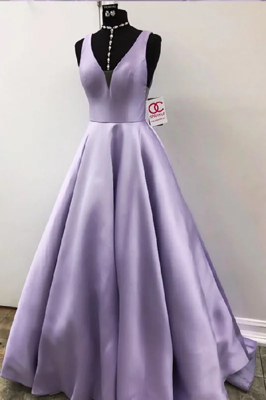 Women's Activewear Outfit Lavender V Neck Sleeveless Prom Dresses Graduation Dresses