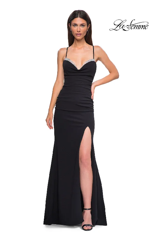 Women's Outerwear Garments LaFemme 32802 Stone Jersey Gown w/ Slit