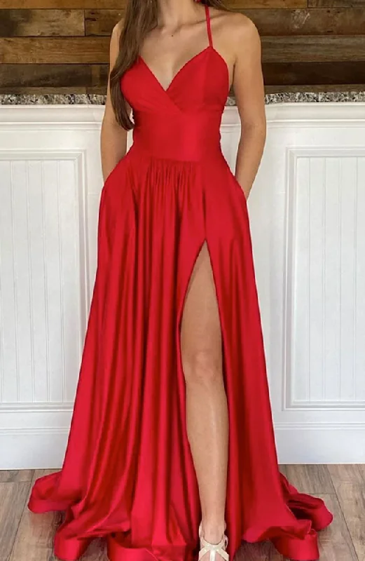 Women's Work Outfit Women V-Neck Prom Dresses Long Satin Evening Party Dress YPD075