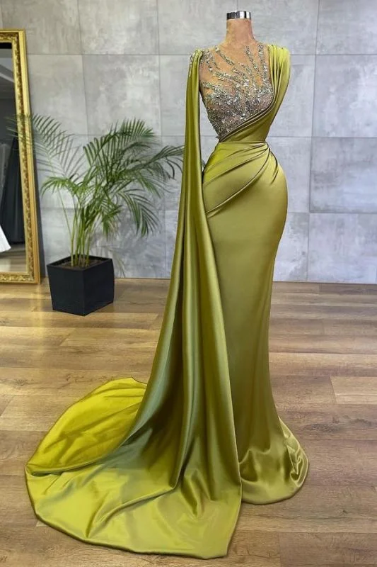 Women's Attire Vintage Jewel Satin Emerald Crystal Mermaid Prom Dresses Long          cg23569