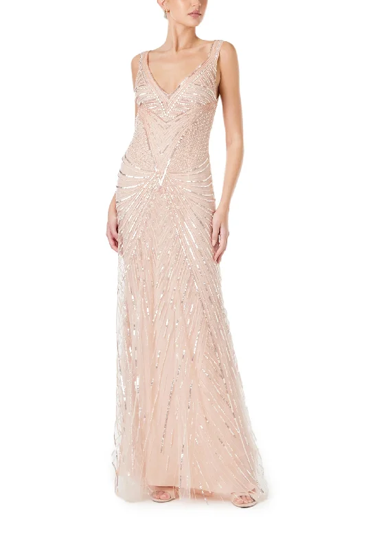 Women's Formal Apparel Embroidered Tulle Deep V-Neck Gown