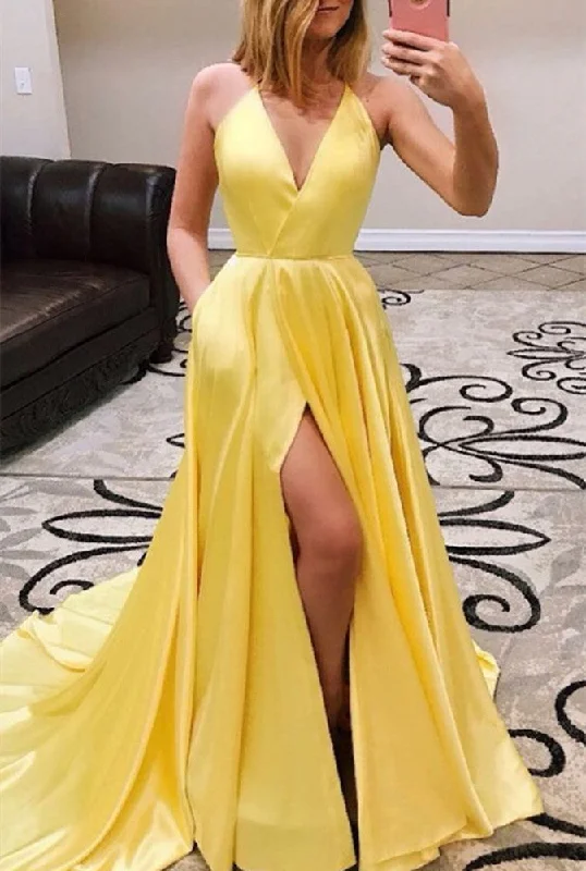 Women's Versatile Apparel Women Side Slit Prom Dresses Long Satin Evening Party Dress YPD187