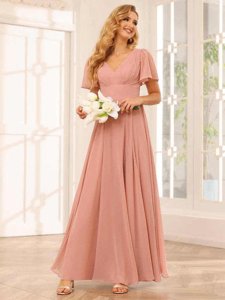 Women's Cozy Outfit For Lounging A-Line/Princess V-Neck Long Bridesmaid Dresses With Split Side