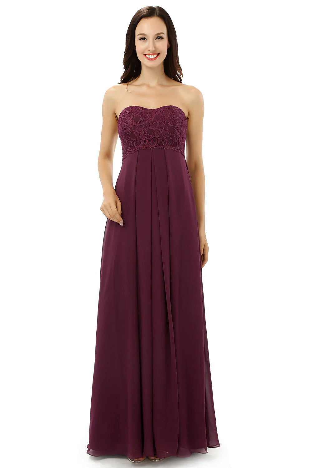 Stylish Women's Outerwear Apparel Burgundy Chiffon Lace Sweetheart High Waist Bridesmaid Dresses