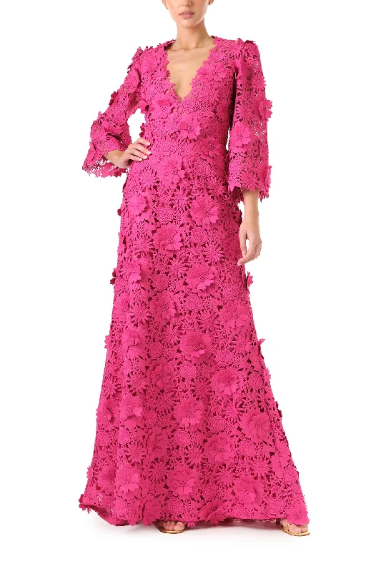 Women's Classic Attire Bell Sleeve Lace Gown