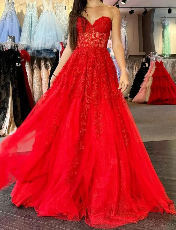 Women's Occasion Wear Clothes Women Red Appliques Prom Dresses Long Sweetheart Evening Gowns Formal Party Dress YPD383