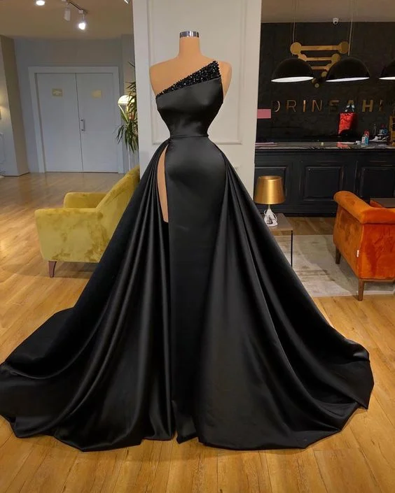 Women's Casual Garments Black Satin Long Prom Dresses,long Formal Dresses   cg10800