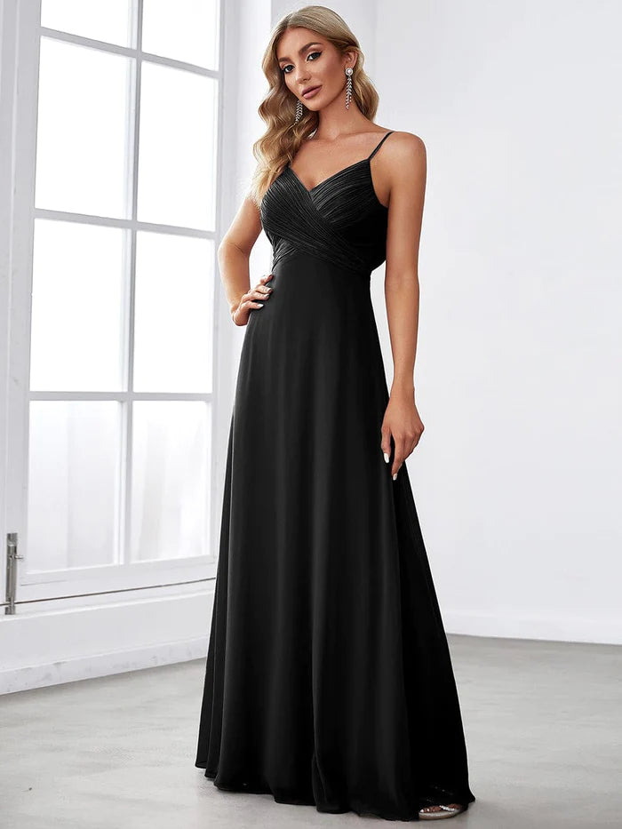 Women's Activewear Garments Criss-Cross V-Neck Chiffon Backless A-Line Bridesmaid Dress